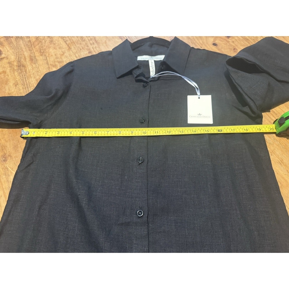 NWT Crown Linen Designs  Black 100% Linen Long Sleeve Tunic Sz XS Button Down - Picture 12 of 12